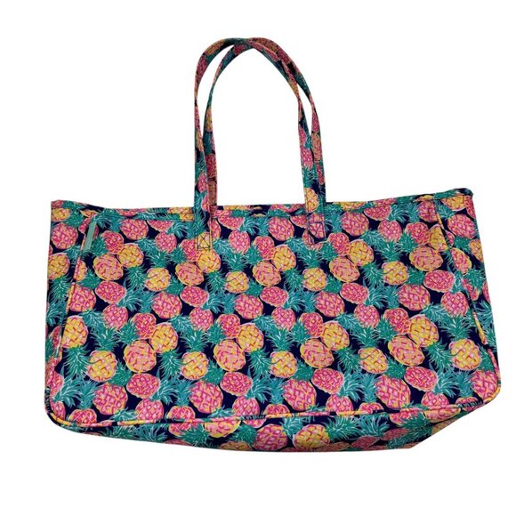 Simply Southern Colorful Preppy Pineapple Print Large Beach/Pool Tote/Carryall - Picture 1 of 7